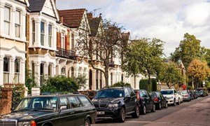 Cars parked along a residential street