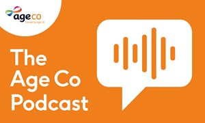 The Age Co Podcast logo on an orange background.