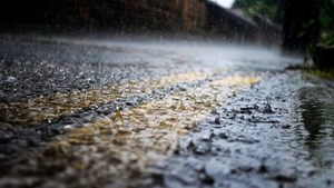 Raining on a road