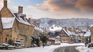 Pretty village covered in snow