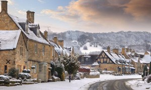 Pretty village covered in snow